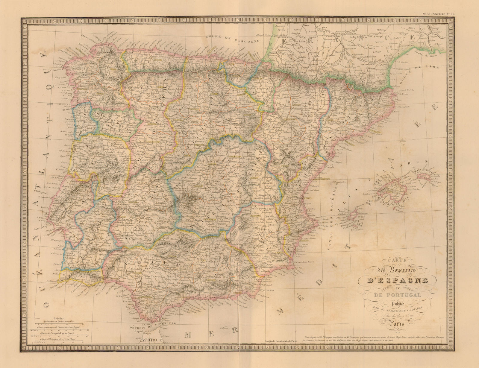 'Carte des Royaumes d'Espagne et de Portugal'. ANDRIVEAU-GOUJON. Spain 1845 map